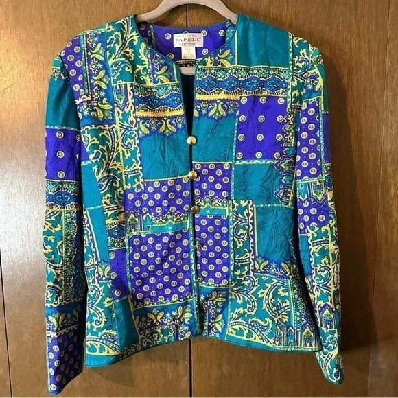 Adrianna Papell Vintage Silk Paisley Print Button-up Blazer Sz Large - Picture 2 of 10